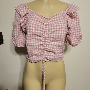 Unbraded Pink Plaid Ruffled Crop Top gingham Milk Maid